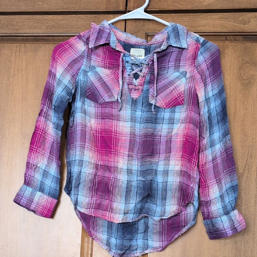 Mudd Pink and Blue Plaid Kids Blouse